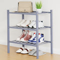 Smiry Small Bamboo Shoe Rack, 3 Tier Free Standing Wooden Shoe Organizer, Stackable Wood Shoe Storage Shelf for Closet, Entryway, 12 Vertical Slats, 2+1 Stack Standard Legs, 17.3"x11"x19.5", Grey