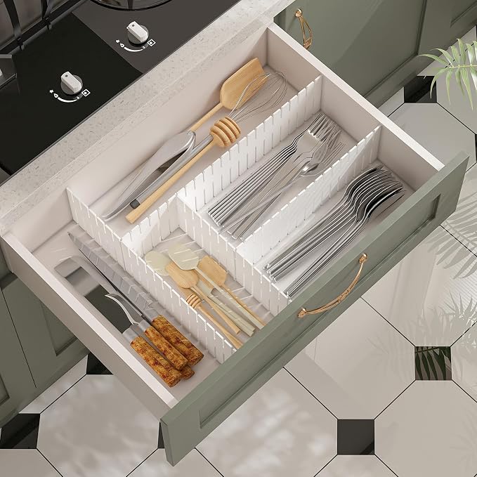 42PCS Adjustable Drawer Dividers Organizer for Kitchen, Bedroom, Dresser, Socks, Underwear, Makeup Storag
