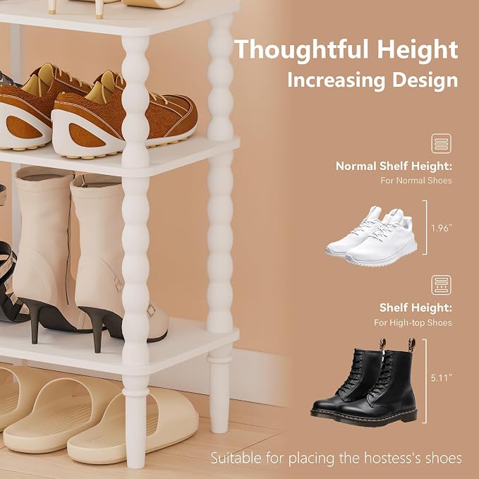 Veegle Shoe Rack,3 Tier Shoe Organizer Shelves,End Side Table,White | Solid Wood Legs for Closet, Entryway, Garage & Corridor, Easy Assembly