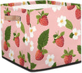 TropicalLife Floral Strawberry Storage Cube, 13 Inch Fabric Cube Storage Organizer Bin for Shelves Clothes, Decorative Foldable Storage Boxes