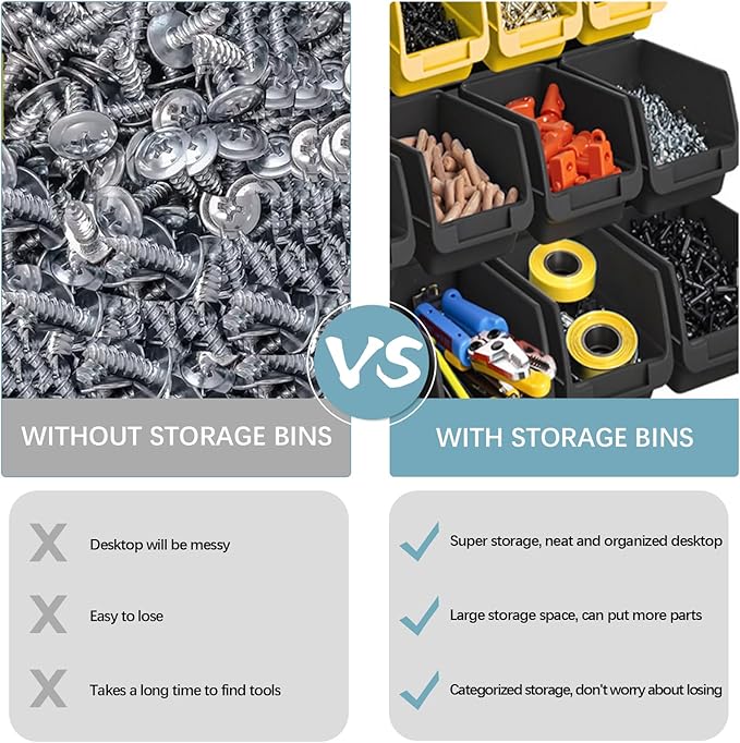 ‌90PCS Wall Mount Storage Bins Organizer - Adjustable Plastic Compartments for Screws/Nuts/Bolts／hardware, Perfect for Garage & Workshop Tool Organization