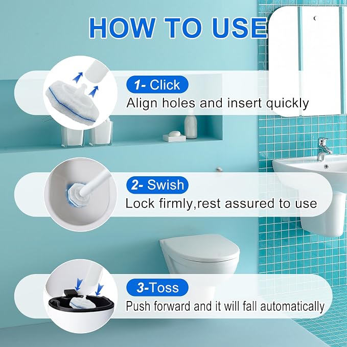 60pcs Disposable Toilet Brush Head Refills Compatible With Clorox System | Upgrade Fiber Cleaner Heads for Clorox Toilet Closestool .(not included brush rod)