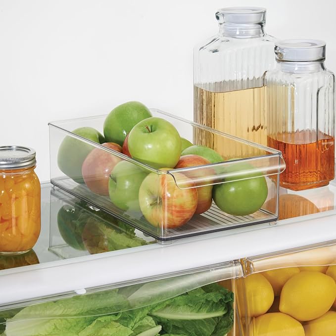iDesign Large Stackable Fridge or Freezer Bin, Set of 6, Clear | Front Handle, Made in USA