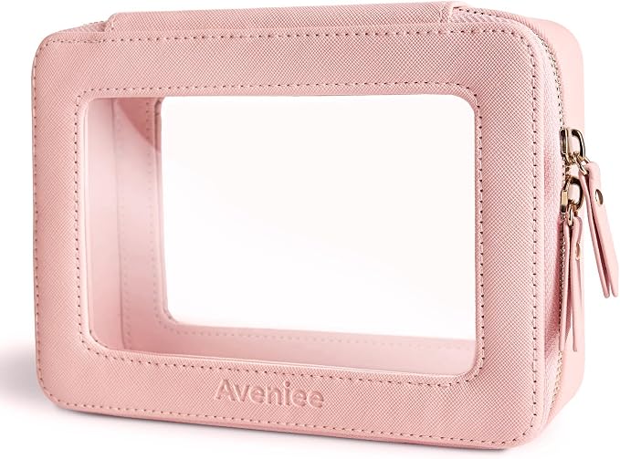 Aveniee Clear Makeup Bag Organizer, Travel Toiletry Bag for Women, Waterproof Cosmetic Pouch with Zippers,Car Accessories Organizers and Storage Case,Pink,Medium Classic