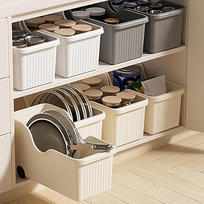 2/3 Pack Pull Out Cabinet Organizer Bin with Roll Wheels, Kitchen Bathroom Cabinet Under Sink Organizer and Storage, Multi-Use Cabinet Organizer Basket for Pantry Spice