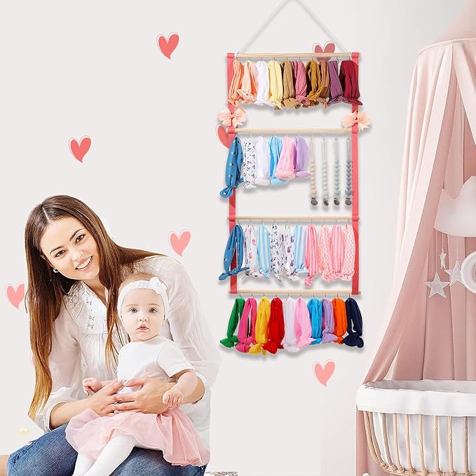 YOcity Baby Headband Organizer for Girl Bow Holder Hair Bows Clip Hair Bow Organizer Baby Headband Holder Hair Accessories Storage Wall Hanging Decor (Pink)