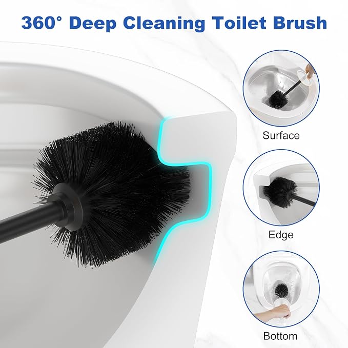 Toilet Brush and Holder Set：304 Stainless Steel Heavy Duty Toilet Bowl Brush，Removable Inner Bowl and Splash Protection，Bathroom Toilet Brush-Dense Bristles for Through Cleaning