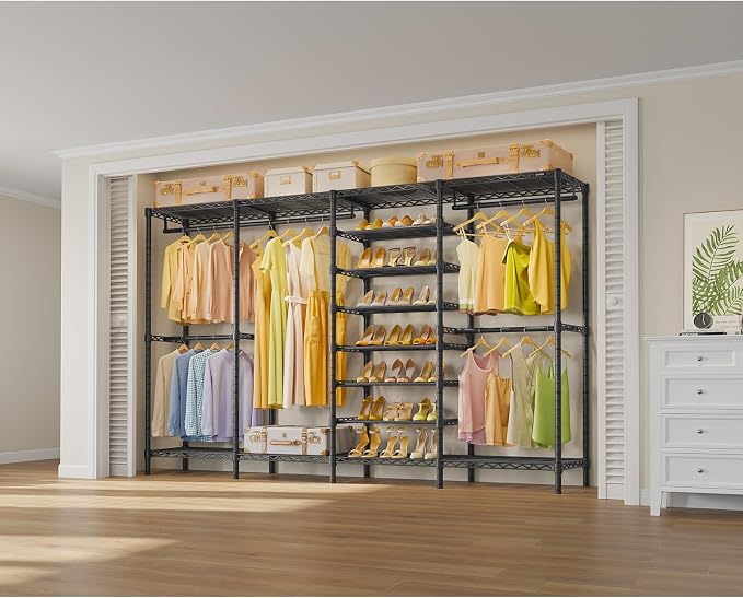 VIPEK S4 Heavy Duty Clothes Rack with Shoe Shelves Freestanding Clothing Rack with 8-Tier Shoe Rack, 4 Hanging Rod, Adjustable Shelf, Walk in Closet Organizer Garment Rack, Black