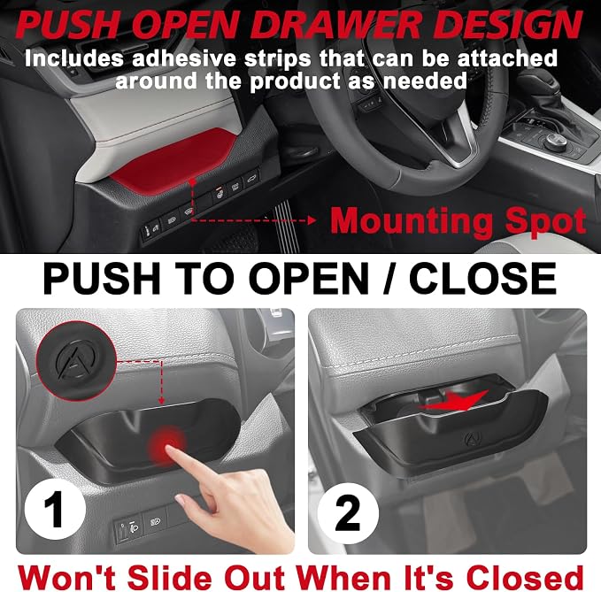 Muslogy Console Storage Drawer Compatible with Toyota RAV4 2019-2024 2025 Accessories Driver Side Drawer Box Console Organizer Insert Storage Cubby With Anti-Slip Mat(One-Touch Self-Locking Mechanism)