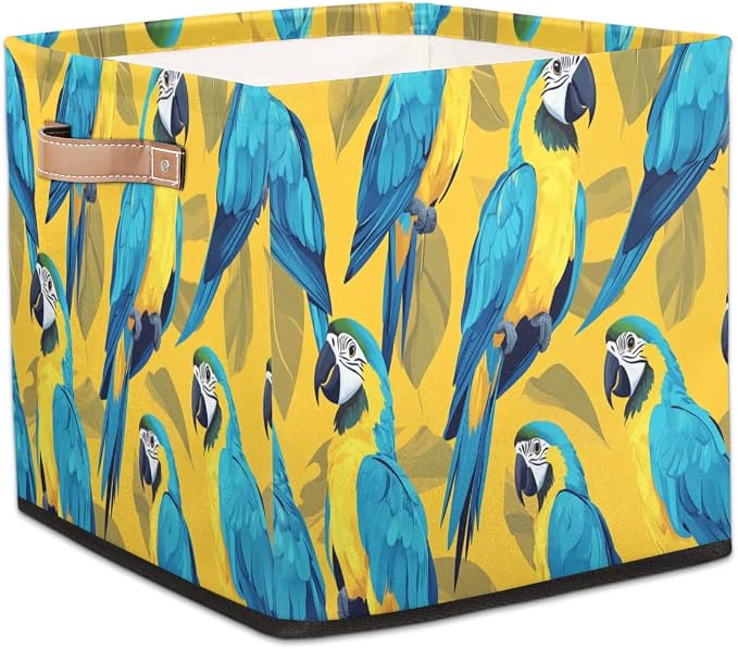 TropicalLife Parrot Storage Cube, 13 Inch Fabric Cube Storage Organizer Bin for Shelves Clothes, Decorative Foldable Storage Boxes