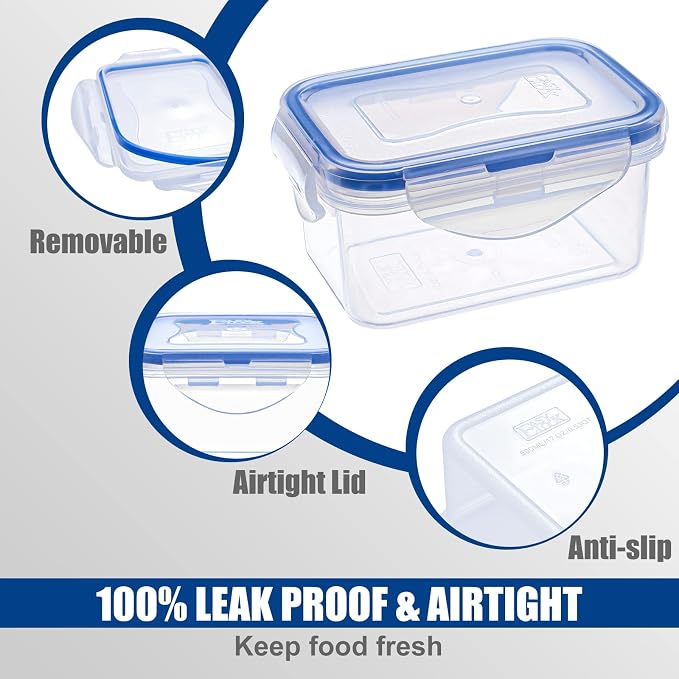 KIGI Airtight Food Storage Containers, Plastic Canisters & Jars for Kitchen Pantry Dry Food Organization, 4-Sided Locking Lid, Clear, 8-Piece, 0.75 Cup / 2.1 Cup / 3.6 Cup / 5.4 Cup