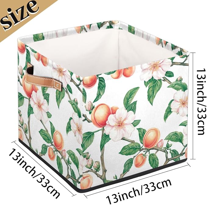 TropicalLife Floral Peach Storage Cube, 13 Inch Fabric Cube Storage Organizer Bin for Shelves Clothes, Decorative Foldable Storage Boxes