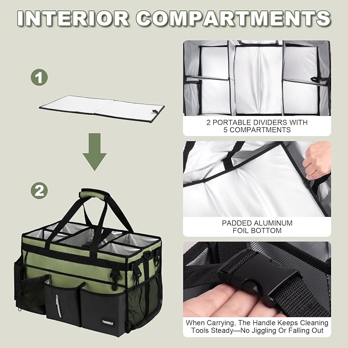 Extra Large Cleaning Caddy Bag with Built-In Support Board, Cleaning Tote Organizer with Removable Divider, Supply Carryall with Adjustable Shoulder Strap and Waist Belt for Cleaners & Housekeeper