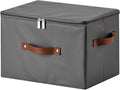 Storage Bins with Zipper Lid PU leather Storage Boxes Leather Fabric Collapsible Lidded Baskets Cube with Handle Decorative Shelves Closet Office Organizer Container(Dark Gray, Large Size)