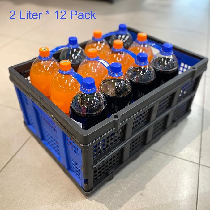 Collapsible Storage Crate 22L x 15W x 10.7H Inch - Foldable and Stackable Plastic Bin, 1.73 Cu Ft Folding Basket for Car Trailer Garage and Home – 3 Pack