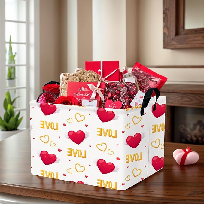 Valentine's Day Basket Gift for Empty Cute Heart Large Storage Bin for Kid and Baby Room Décor (Love Wings Red Heart)