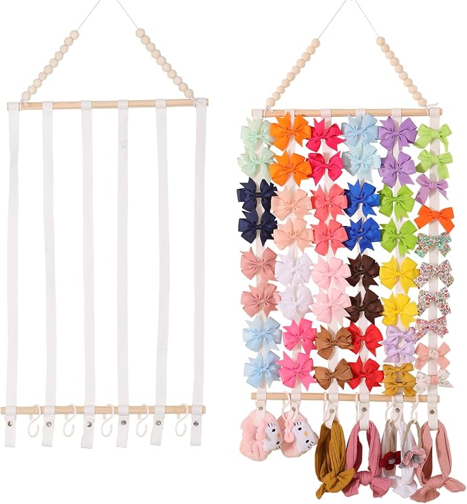 YOcity Bow Organizer for Girls Hair Bows Baby Headband Holder for Women Hair Headband Organizer for Girls Hair Bows Display Hair Bow Hanging for Nursery Room (White)
