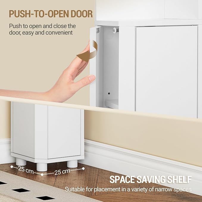 Hzuaneri Corner Cabinet, Small Bathroom Corner Cabinet with Doors | Narrow Storage Cabinets with Adjustable Shelves, Bathroom Organizers and Storage for Small Space, White BC21003X