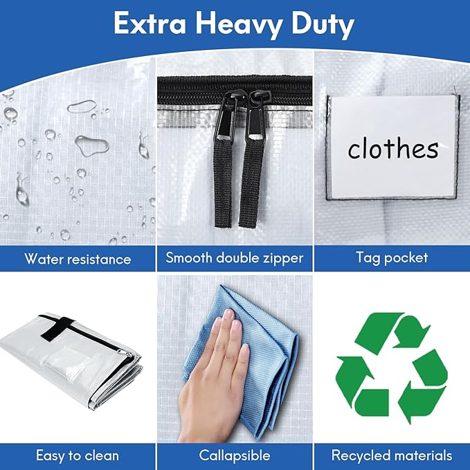 2-Pack Extra-Large Heavy-Duty Storage Totes with Reinforced Handles, Durable Zippers & Waterproof Material — Perfect for Space-Saving, Moving, Shipping and Travel (Clear)
