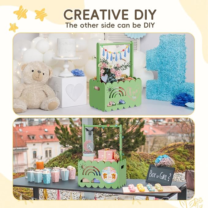 Wooden Baby Shower Crate Closet, Wooden Baby Shower Crate Closet, Boys and Girls for Baby Shower Wooden Basket Gifts, Welcome Baby Gifts, Suitable for Pregnancy Glfts for New Parent (Green)