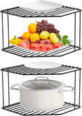 AKAZA 2Pcs 2-Tier Corner Stackable Organizer Shelf for Kitchen - Cabinet Storage Shelf Rack, Shelves，Kitchen Counter and Cabinet Shelf, Storage Rack Organizer (Black)