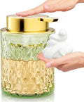 Bathroom Accessory Set, Foaming Soap Dispenser, Glass Hand Foaming Soap Dispenser, Refillable Pump Bottles for Liquid or Lotion, Crystal Decorative Handwash Dispenser for Bathroom, Kitchen,Green