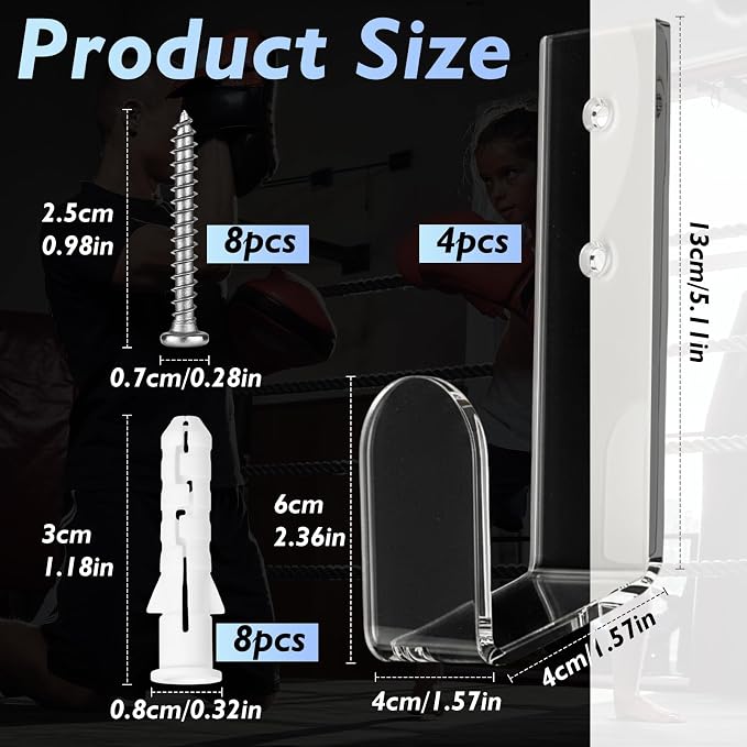 4 Pcs Wrestling Championship Belt Wall Display Holder Belt Horizontal Wall Mount Display Organizer Secure Rack for Wrestling Gifts and Awards