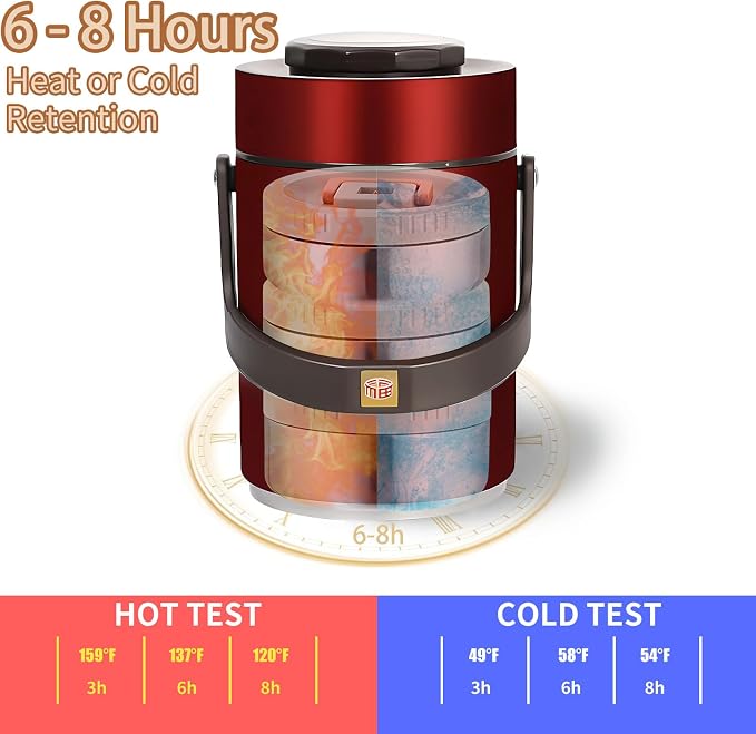 67 oz Adults Stainless Steel Vacuum Insulated Wide Mouth Soup Food Thermo Hot Food Jar with Keep Thermal Portable 3 Tier Stackable Bento Hot Food Containers Lunch Boxes (67 oz Red)