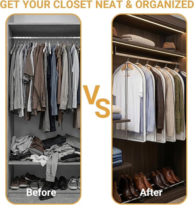 2 Pack 39" Clear Garment Bags for Hanging Clothes,4" Gusseted Suit Bags for Closet Storage Non-woven Back,Hanging Clothes Storage Suit Cover Bags with Zipper for Coats,Jackets,Shirts