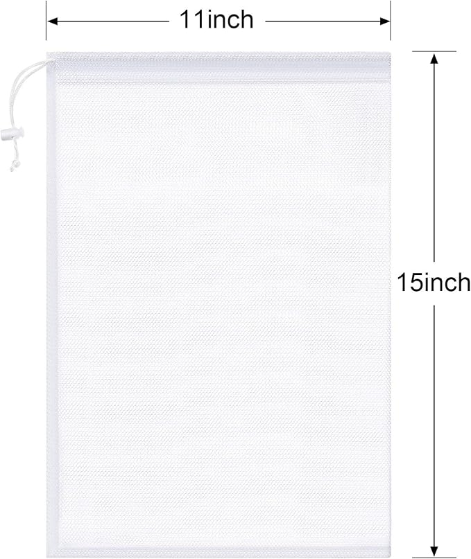 Frienda 6 Pieces Mesh Stuff Sack, 11 x 15 Inch Durable Nylon Drawstring Laundry Bag for Rinsing Beach Toys, Seashell Collecting, Mesh Bags for Travel(White)