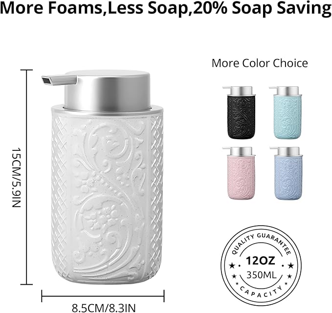 Ceramic Beige Foaming Soap Dispenser,12OZ/350ML Empty Foam Hand Soap Dispenser, Refillable Lotion Containers with Pump for Bathroom, Kitchen