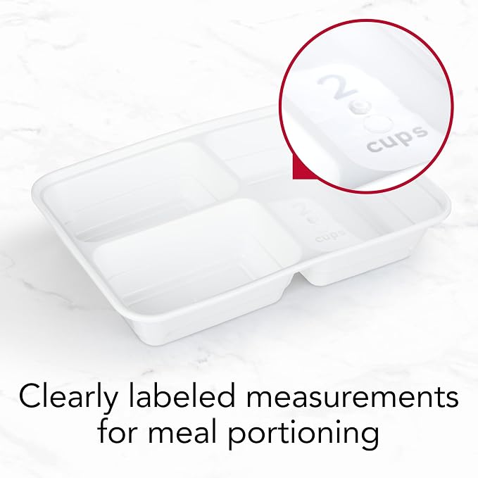 GoodCook Food Storage Containers for Meal Prep Rectangle Three Compartments & Made without BPA, 20-Piece, White