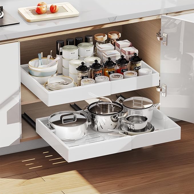 Pull out Cabinet Organizer,Extendable (12"-20") Heavy-Duty Pull-Out Drawers – Secured with Nano Adhesive Tape, Ideal for Cookware Storage, for Kitchen Base Cabinets (21" Dx12-20" W(1 Pack))