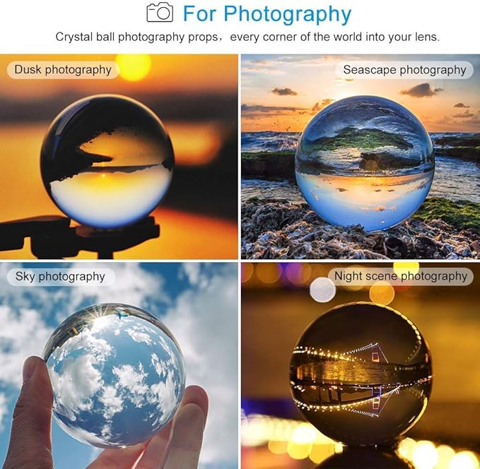 MerryNine 80mm/3.15" Photograph K9 Crystal Ball with Stylish Metallic Stand and Microfiber Clean Cloth, Decorative and Photography Accessory (Clear-Clear)