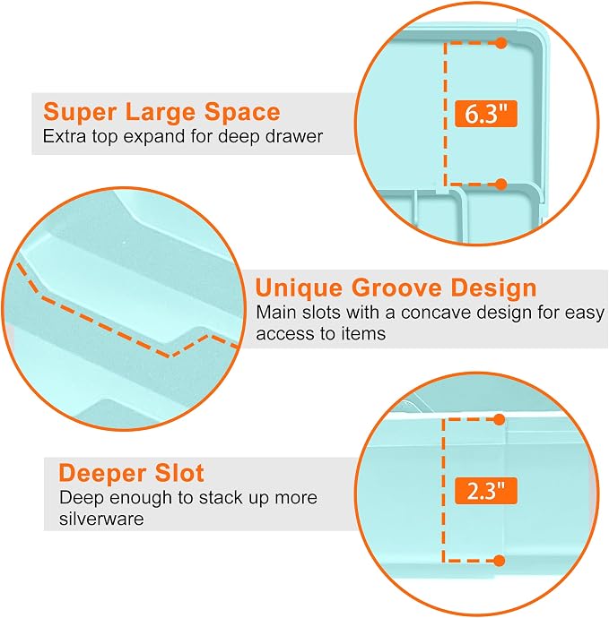 Spaclear Silverware Organizer - Expandable Silverware Drawer Organizer Adjustable Drawer Organizer, Silverware Tray for Drawer15.2"x 19" Cutlery Drawer Organizer, Kitchen Organizers Storage, Turquoise