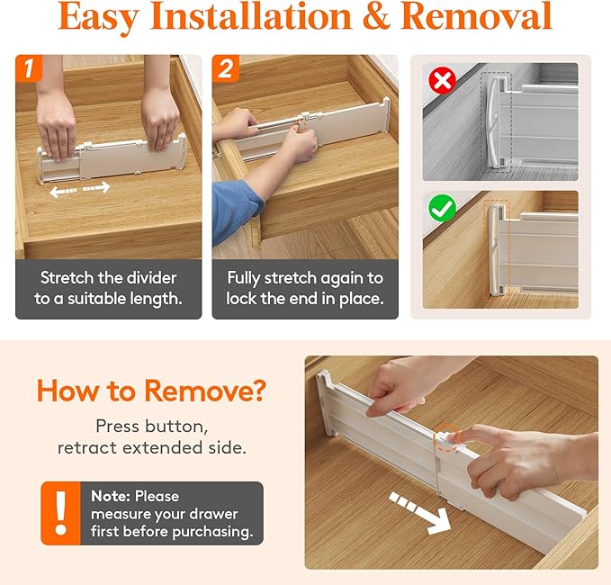 Lifewit 4" Tall 5 Pack Drawer Dividers, 27-42cm/10.5-16.5" Expandable Drawer Divider for Clothes, Adjustable Dresser Drawer Organizers, Drawers Separators for Dresser/Bathroom/Closet/Kitchen White