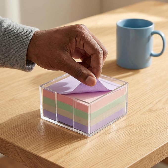 Acrylic Sticky Note Holder, 3x3 Crystal Clear Notepad Holder | with Anti-Slip Base Sticky Note Dispenser for School Dorm Home and Office Organizer