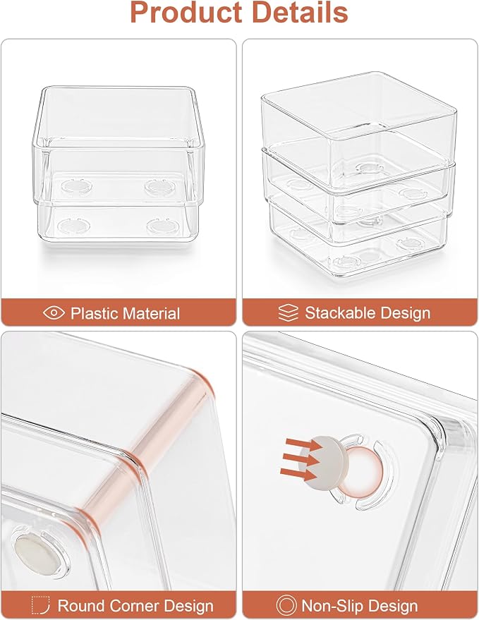 SMARTAKE 20-Piece Drawer Organizer with Non-Slip Silicone Pads, 7-Size | Desk Drawer Organizer Trays Storage Tray for Makeup, Jewelries, Utensils in Bedroom Dresser, Office and Kitchen (Clear)