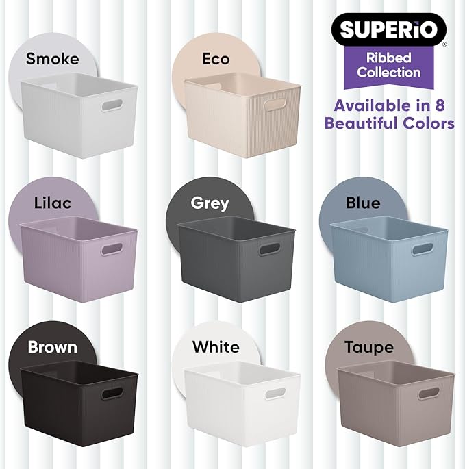Superio Ribbed Collection - Eco-Friendly Decorative Plastic Basket Open Home Storage Bins Organizer, X-Large (1 Pack) Container Boxes for Organizing Closet Storage Bins for Shelves 22 Liter/23 Quart