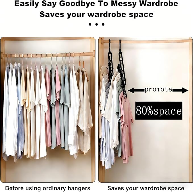 9 Space-Saving Hangers Heavy-Duty PP Plastic Tiered Hanger Organizer with Non-Slip Foldable Design, for Closet (Black, 5)