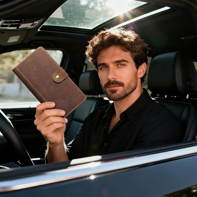 CoBak Genuine Leather Car Registration and Insurance Holder | Luxury Vehicle Glove Box Organizer, Premium Auto Document Case with Magnetic Closure for License, Cards & Papers
