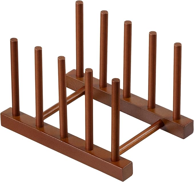 HBlife Teak Wooden Dish Drying Rack Kitchen Cabinet Organizer Plate Holder | 4 Slots, Vertical Dish Racks for Cabinet Countertop & Wall, Plate Pot Lid Cutting Board Holder, Bowl Cup Drainer, Keep Dry