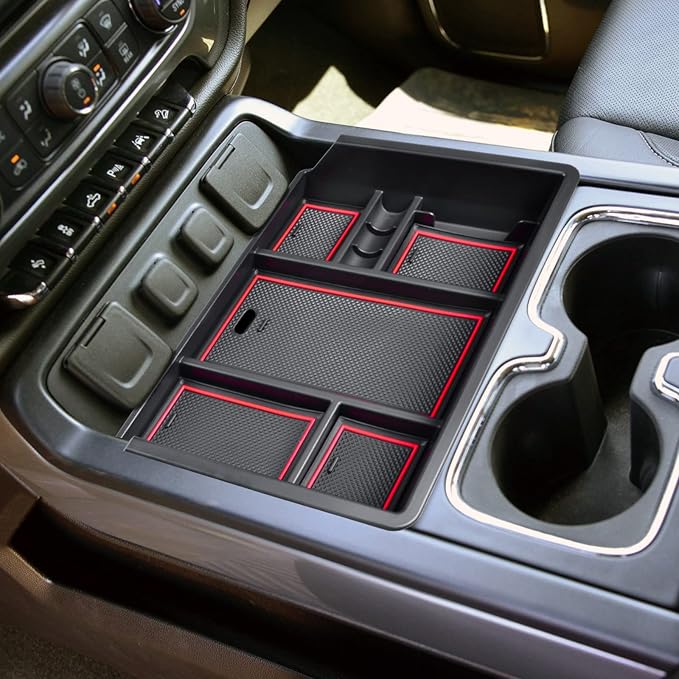 Center Console Organizer Tray for 2014-2018 Chevy Silverado/GMC Sierra 1500 | 2015-2019 Silverado/Sierra 2500HD/3500HD Accessories, Armrest Storage Box Add Extra Storage, Full Console w/Bucket Seat ONLY