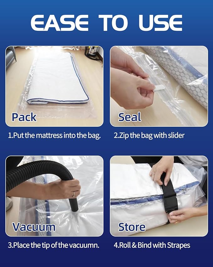 Vacuum Storage Bags for moving, Vacuum Seal Bags for Memory Foam, Latex, Clothing & Bedding, Space Saver Bags for Organization and Storage (XXXXX-Large)