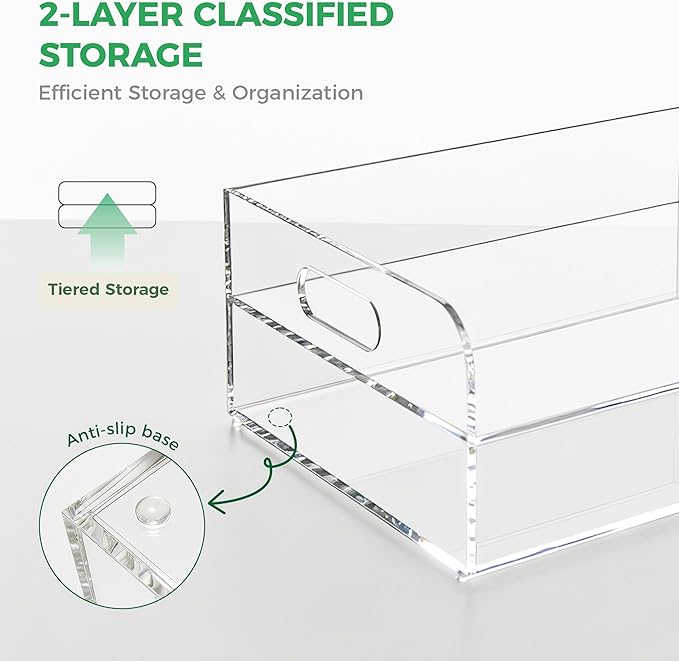 2-Tier Clear Acrylic Paper Trays, Desk File Organizer, A4 Paper Holder, Low-Profile Desk File Sorter for Office/Home, Clear Stackable Letter Tray for Bills, Crafts, Notebooks - Horizontal