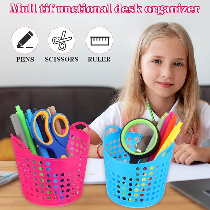 MAQUITA 32 Pcs Pencil Cup Bulk Pencil Basket Cute Pen Holder Organizer Stationery Caddy Different Pen Cup for Office School Home Supplies, 4 Colors