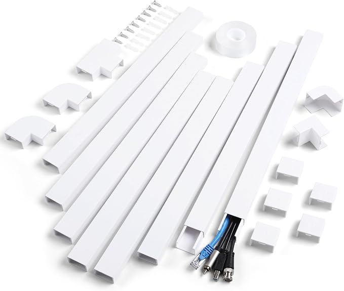 120in Cord Hider Wall, Cable Management Kit to Hide 3-5 Cords, Cord Organizer Wall, TV Cable Hider Wire Hider for Wall Hide Cords Wall Mounted TV, Cable Raceway White 8 x L15in, W1.2in H0.65in