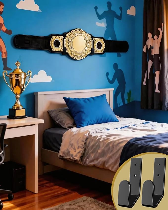 Wrestling Championship Belt Wall Mount Display Holder,Boxing Champion Belt Hanger Set,Storage Rack,Wrestlers Hanging Perfect Title Belts for Wall Decor
