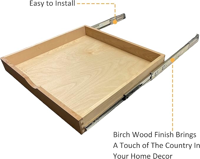 Couver Pull Out Drawers For Cabinets, 24"W x 21"D x 3"H Soft Close Slide Out Wood Shelves Storage Organizer for Kitchen, Finished, Heavy-Duty, Non-Assemble
