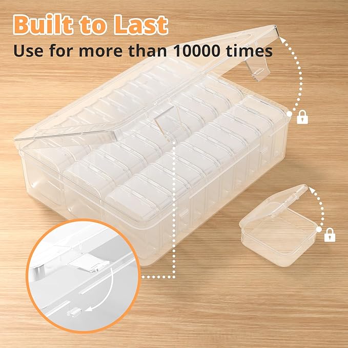 Mathtoxyz Bead Organizer Box, 90Pcs Small Bead Organizers and Storage Plastic Cases Mini Clear Bead Storage Containers Boxes with Hinged Lid and Rectangle for Bracelet Making DIY Jewelry Craft Nail